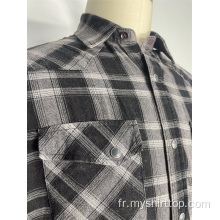 Chemise à carreaux gris noir en flanelle lavé